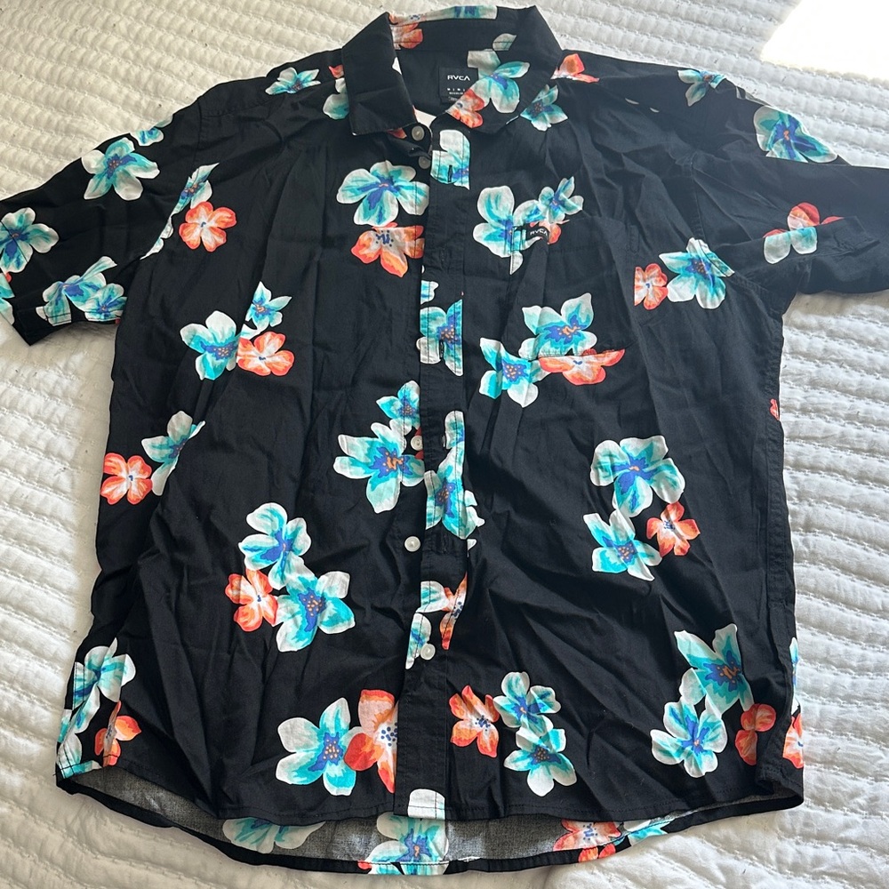 RVCA Black Shirt with Vibrant Floral Pattern